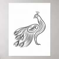 Minimalist Peacock Line Art Wall  Poster