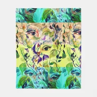 Handpainted Elegant Feminine Eyes Colorful Leaves  Fleece Blanket