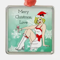 Merry Christmas Love | Pretty Pinup Girl  Metal Ornament