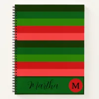 Christmas Initial And Name Stripes Custom Notebook