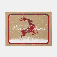 Merry Christmas Reindeer Tartan Red/Kraft ID590 Doormat