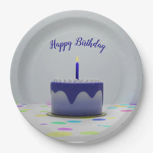 Blue Birthday Cake Paper Plates