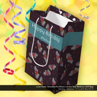 Music Lover Doodles Theme Birthday Party Teal Medium Gift Bag