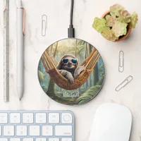 Funny sloth with sunglasses in a hammock  wireless charger 