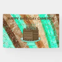 Personalized Teal and Brown Happy Birthday Banner