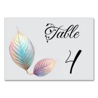 Ethereal Beauty Soft Tone Whimsical Pastel Leaves Table Number