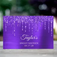 Dripping Violet Purple Glitter Glam Sweet 16 Guest Book