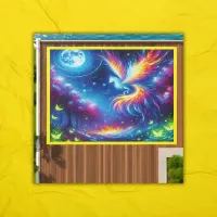 Colorful Neon Phoenix with Night Sky | Outdoor Rug