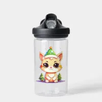 Cute Chibi Kawaii Cartoon Christmas Kitty Cat  Water Bottle