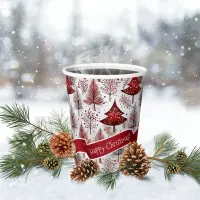 Red White Christmas Tree Pattern#4 ID1009 Paper Cups