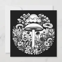 Black and White Flowers and Mushrooms Vintage