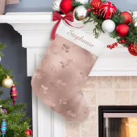 Personalized Rose Gold Christmas Holly Leaves Small Christmas Stocking