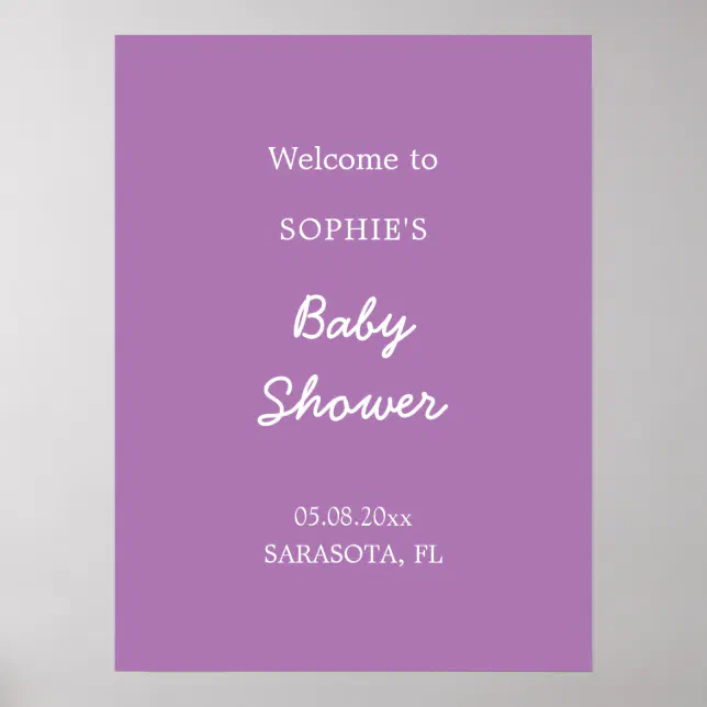 Baby Shower Gentle Purple Welcome Poster