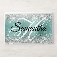 Silver Glitter Pale Turquoise Foil Fancy Monogram HP Laptop Skin