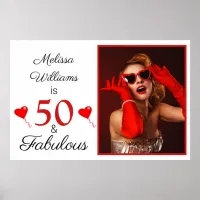50 and Fabulous Name Large Photo Red 50th Birthday Poster