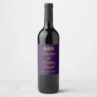 Monogram Elegant Dark Purple and Gold Wedding  Wine Label