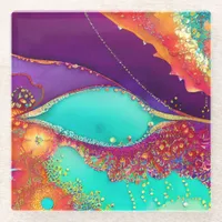 Pretty Abstract Beachy Art Glass Coaster