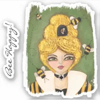 Quirky Queen Bee Hive Whimsical Girly Original Art Sticker