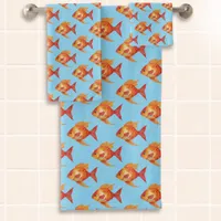 Modern Ocean Sea Life Cute Orange Fish Patterned Bath Towel Set