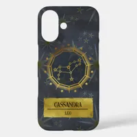 Leo Dark Zodiac Astrology: Black & Gold iPhone 16 Case