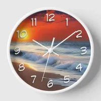 Ocean Waves and Sunset on Sandy Shower Clock