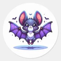 Cute Chibi Cartoon Bat Halloween Classic Round Sticker