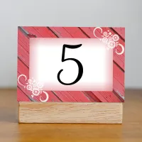 Red Barn Wood and White Flowers Table Number