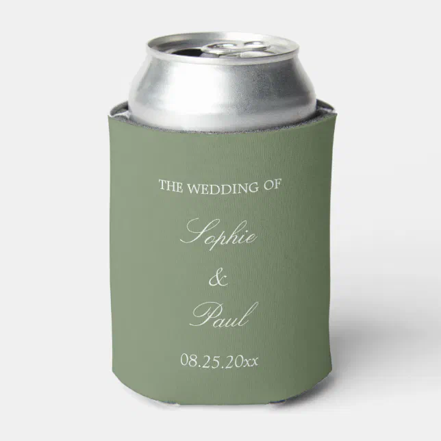 Stylish Sage Green Wedding Favor Can Cooler