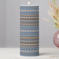 Southwest Style Blue and Brown Geometric Pattern Pillar Candle