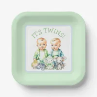 It's Twins! Cute boy twins Baby Shower Paper Plates