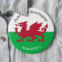 Happy St. David's Day Red Dragon Welsh Flag Button