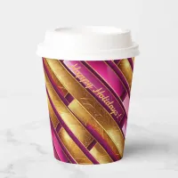 Magenta Gold Christmas Pattern#28 ID1009 Paper Cups