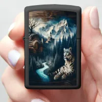 Snow Leopard Gazing at the Castle Zippo Lighter