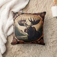 Majestic Moose in Woodland Setting With Logs Throw Pillow