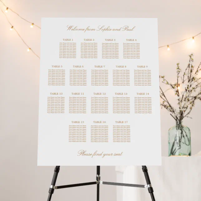 Golden Beige 17 Table Wedding Seating Chart Foam Board