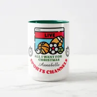 Sports on TV Christmas Mug with Green Rim