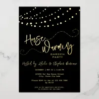 Modern Light String Script Housewarming Party Gold Foil Invitation