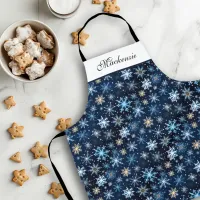 Elegant Blue Vintage Winter Snowflakes Apron