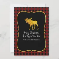 Buffalo Plaid Chalkboard Foil Christmas Photo Holiday Card