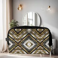 Modern pattern in silver, gold and black, monogram dopp kit