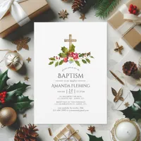 Christmas Floral Baptism or Christening Invitation