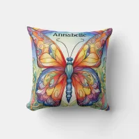 Butterfly with Rainbow Throw Pillow