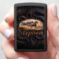 Carved Horse Scene With Name Stephen Zippo Lighter