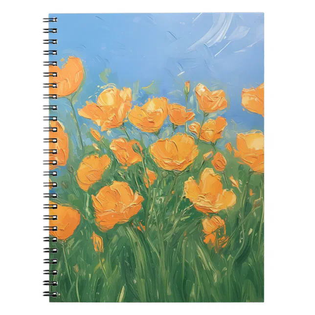 California Poppy Field Sky Impressionist Painting Notebook