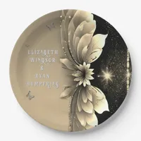 Modern Metallic Gold Floral Wedding Invitation Paper Plates