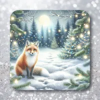 Cute Fox in an Enchanted Forest Christmas Square Sticker