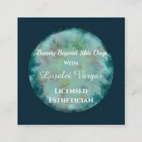 Elegant Blue Green Watercolor Esthetician & QR Square Business Card