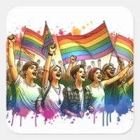 Pride | LGBTQIA + People and Flags Square Sticker