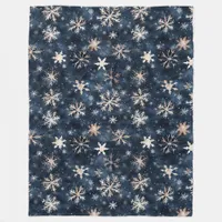 Simple Dark Blue with Snowflakes Fleece Blanket