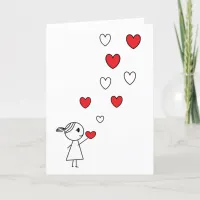 Happy Valentine's Day Card Stick Girl with Hearts